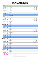 Kalender Januar 2080 im Hochformat mit Notizbereich
