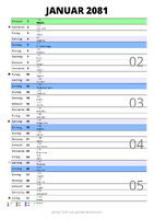Kalender Januar 2081 im Hochformat mit Notizbereich