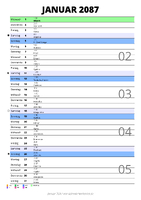 Kalender Januar 2087 im Hochformat mit Notizbereich