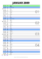 Kalender Januar 2089 im Hochformat mit Notizbereich