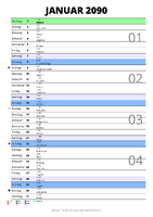 Kalender Januar 2090 im Hochformat mit Notizbereich