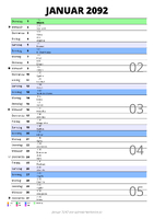 Kalender Januar 2092 im Hochformat mit Notizbereich