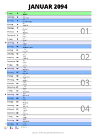 Kalender Januar 2094 im Hochformat mit Notizbereich