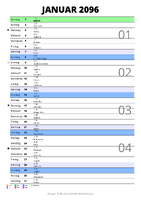 Kalender Januar 2096 im Hochformat mit Notizbereich