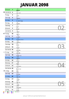 Kalender Januar 2098 im Hochformat mit Notizbereich