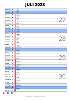 Kalender Juli 2028 im Hochformat mit Notizbereich
