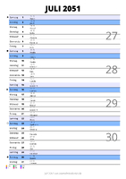 Kalender Juli 2051 im Hochformat mit Notizbereich