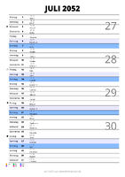Kalender Juli 2052 im Hochformat mit Notizbereich