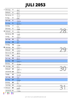 Kalender Juli 2053 im Hochformat mit Notizbereich