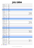 Kalender Juli 2054 im Hochformat mit Notizbereich
