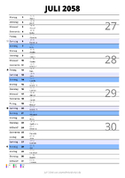 Kalender Juli 2058 im Hochformat mit Notizbereich