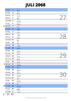 Kalender Juli 2068 im Hochformat mit Notizbereich