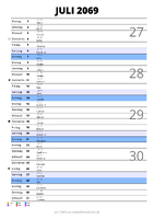 Kalender Juli 2069 im Hochformat mit Notizbereich