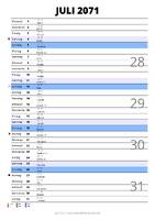 Kalender Juli 2071 im Hochformat mit Notizbereich