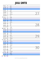 Kalender Juli 2072 im Hochformat mit Notizbereich