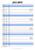 Kalender Juli 2073 im Hochformat mit Notizbereich