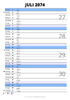 Kalender Juli 2074 im Hochformat mit Notizbereich