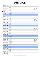 Kalender Juli 2075 im Hochformat mit Notizbereich