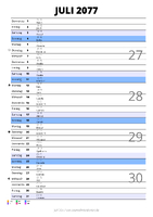 Kalender Juli 2077 im Hochformat mit Notizbereich