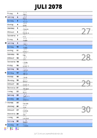 Kalender Juli 2078 im Hochformat mit Notizbereich