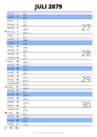 Kalender Juli 2079 im Hochformat mit Notizbereich
