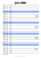 Kalender Juli 2082 im Hochformat mit Notizbereich