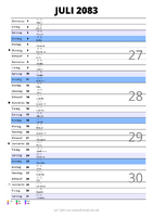 Kalender Juli 2083 im Hochformat mit Notizbereich