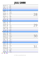 Kalender Juli 2088 im Hochformat mit Notizbereich