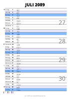Kalender Juli 2089 im Hochformat mit Notizbereich