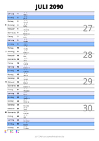 Kalender Juli 2090 im Hochformat mit Notizbereich