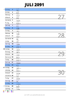Kalender Juli 2091 im Hochformat mit Notizbereich