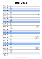 Kalender Juli 2094 im Hochformat mit Notizbereich