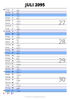 Kalender Juli 2095 im Hochformat mit Notizbereich