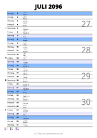 Kalender Juli 2096 im Hochformat mit Notizbereich