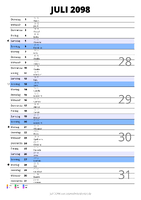 Kalender Juli 2098 im Hochformat mit Notizbereich
