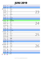 Kalender Juni 2019 im Hochformat mit Notizbereich