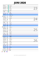 Kalender Juni 2026 im Hochformat mit Notizbereich