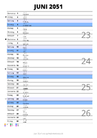 Kalender Juni 2051 im Hochformat mit Notizbereich
