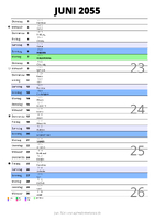 Kalender Juni 2055 im Hochformat mit Notizbereich