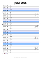 Kalender Juni 2056 im Hochformat mit Notizbereich