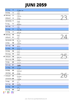 Kalender Juni 2059 im Hochformat mit Notizbereich