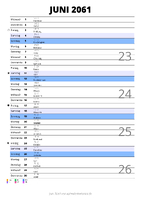 Kalender Juni 2061 im Hochformat mit Notizbereich