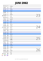 Kalender Juni 2062 im Hochformat mit Notizbereich