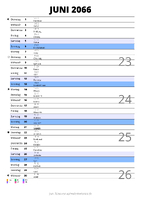 Kalender Juni 2066 im Hochformat mit Notizbereich