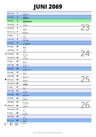 Kalender Juni 2069 im Hochformat mit Notizbereich