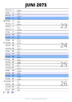 Kalender Juni 2073 im Hochformat mit Notizbereich