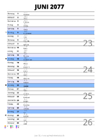 Kalender Juni 2077 im Hochformat mit Notizbereich
