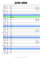 Kalender Juni 2082 im Hochformat mit Notizbereich