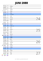 Kalender Juni 2088 im Hochformat mit Notizbereich