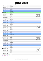 Kalender Juni 2090 im Hochformat mit Notizbereich